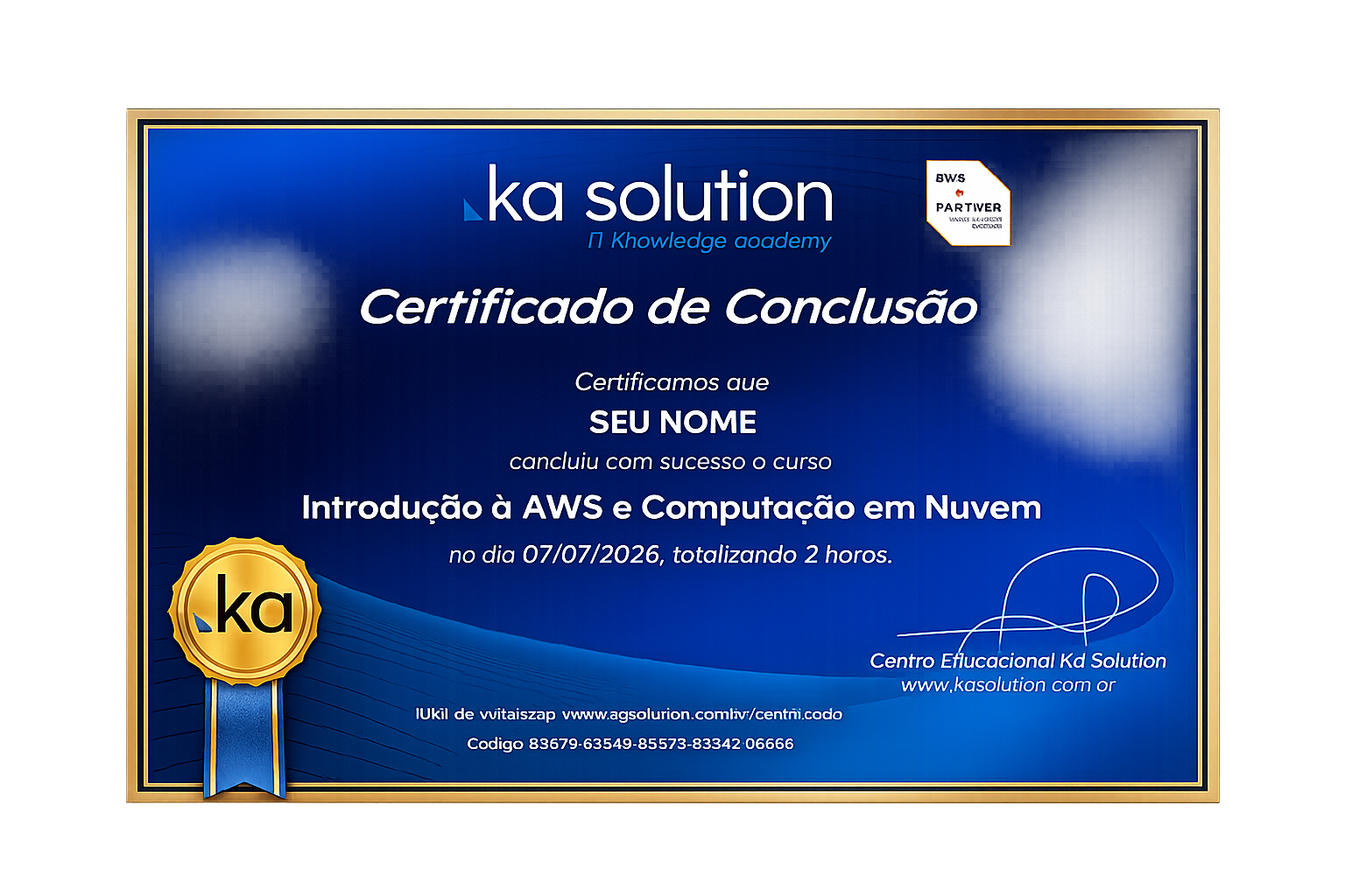 Modelo de certificado de participação AWS Learning Challenge 2026